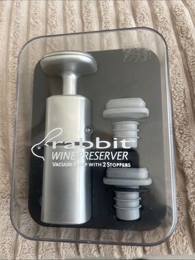 Rabbit Silver Wine Preserver Vacuum Pump with 2 Stoppers
